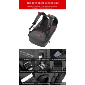 Kingsons Backpack with Lock Password KS3149W, Dark Gray, Water-resistant, Light Weight