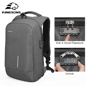 Kingsons Backpack with Lock Password KS3149W, Dark Gray, Water-resistant, Light Weight