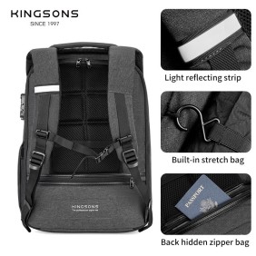 Kingsons Backpack with Lock Password KS3149W, Dark Gray, Water-resistant, Light Weight