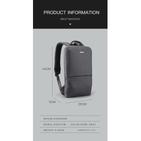 Kingsons Ultra Slim Design Backpack KS3215W Black, Water-resistant, Light Weight