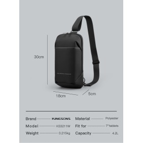 Kingsons Multifunctional Chest Bag KS3211W Dark Gray Water-resistant, shock-resistant, Slim Design