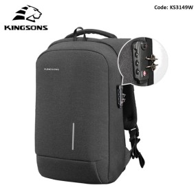 Kingsons Backpack with Lock Password KS3149W, Dark Gray, Water-resistant, Light Weight