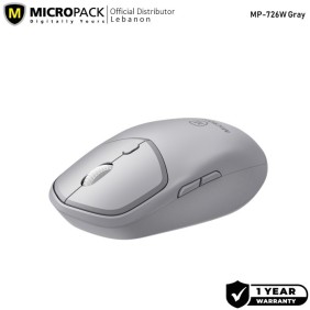 Micropack Speedy Lite M-726W, Antibacterial Silent Wireless Mouse, 1600DPI, Durable Design & Stable Performance Gray