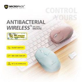 Micropack Speedy Lite M-726W, Antibacterial Silent Wireless Mouse, 1600DPI, Durable Design & Stable Performance Light Blue