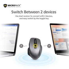 Micropack Speedy Pro M-752W, Wireless Mouse, Dual Receiver USB-A + USB-C, Can connect to 2 devices simultaneously