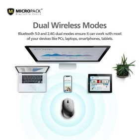 Micropack Mp-730WT Bluetooth and Silent Wireless Mouse, Can connect to 2 devices simultaneously