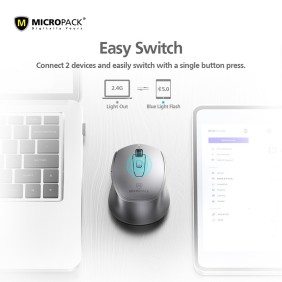 Micropack Mp-730WT Bluetooth and Silent Wireless Mouse, Can connect to 2 devices simultaneously