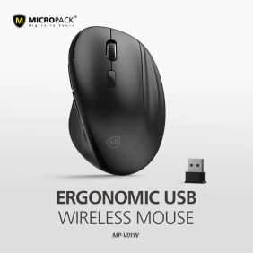 Micropack MP-V01W Silent, 1600Dpi, Ergonomic Wireless Mouse, Maximum Comfort Reduce palm fatigue when use for long time Black