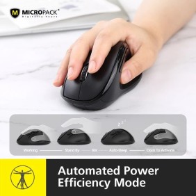 Micropack MP-V01W Silent, 1600Dpi, Ergonomic Wireless Mouse, Maximum Comfort Reduce palm fatigue when use for long time Black