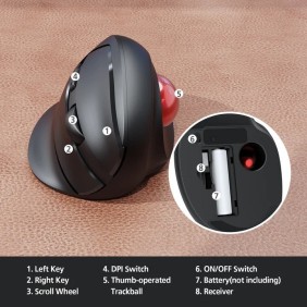 Micropack MP-V02W Silent, Vertical Trackball Wireless Mouse, 2400DPI, Ergonomic Design for maximum Comfort