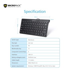 Micropack K-2208STL Mini & Ultra Slim Wired Keybaord