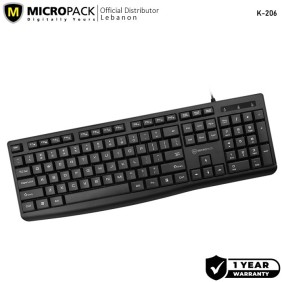 Micropack K206 Wired Keyboard, Silent & Comfortable keypad, Strong and Durable Material