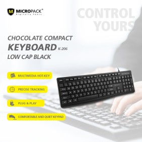 Micropack K206 Wired Keyboard, Silent & Comfortable keypad, Strong and Durable Material