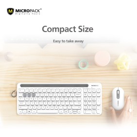 Micropack KM-238W Bluetooth and Wireless Combo Keyboard & Mouse, Can connect to 3 devices simultaneously White