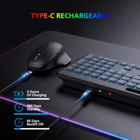 Micropack AKM-240W Bluetooth & Wireless Combo Keyboard & Mouse, Can connect to 3 devices simultaneously, Backlit Keyboard