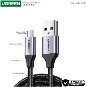 UGREEN USB-A to Micro USB Braided Cable & Aluminum Body, Fast Charge, 1.5M - US290 60147