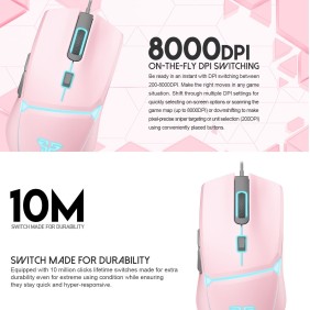 Fantech VX7 CRYPTO, Advanced Sensor 8000DPI, RGB Lighting, Wired Gaming Mouse (Pink)