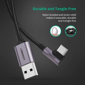 UGREEN USB-A to Angled USB-C Braided Cable & Aluminum Body, Fast Charge, 2M - US284 50942