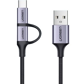 UGREEN 2 IN 1 USB-A to Micro-USB + USB-C Braided Cable & Aluminum Body, Fast Charge 1M - US177 30875