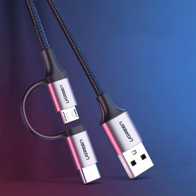 UGREEN 2 IN 1 USB-A to Micro-USB + USB-C Braided Cable & Aluminum Body, Fast Charge 1M - US177 30875