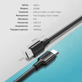 UGREEN USB-C to USB-C PD60W Fast Charge Cable, Available in 0.5M, 1M, 1.5M, 3M - US286 50996 50997 60518 50998 60520 60788