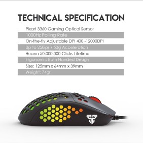 Fantech UX2 RAPTOR, PIX ART 12000DPI, Ultra light weight, RGB Lighting, Ultimate Wired Gaming Mouse with free pouch