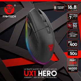 Fantech UX1 HERO, PIX ART 16000DPI, RGB Lighting, Ultimate Wired Gaming Mouse