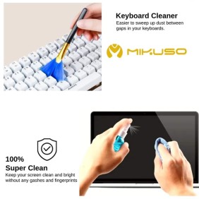 Mikuso CLN-016 3-in-1 Multipurpose Laptop Cleaning Kit Microfiber, Brush Cleaner Set for Keyboard PC Screen Phone