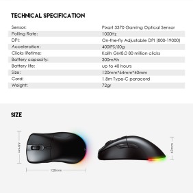 Fantech XD5 HELIOS GO, Dual Mode Wired & Wireless Gaming Mouse, 19000DPI, Ultra light weight, Built-in Rechargeable Battery