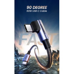 UGREEN USB-C to Angled USB-C PD60W Braided Cable & Aluminum Body, Fast Charge, 2M, 3M - US255 50125 80714