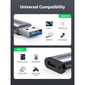 UGREEN USB-C Female to USB-A 3.0 Male Adapter, Support Charging & Data Sync - US276 50533