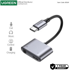 UGREEN 2-in-1 USB C to 3.5mm Headphone & USB-C Charging Port - CM231 60164