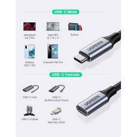 UGREEN USB-C Cable Extension Male to Female Support 4K@60Hz, 10Gbps, 100W, 1M - US372 30205