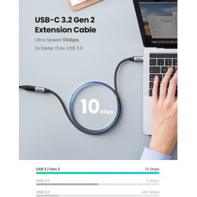 UGREEN USB-C Cable Extension Male to Female, Thunderbolt 3 support 4K@60Hz, 10Gbps, 100W, 1M - US372 30205