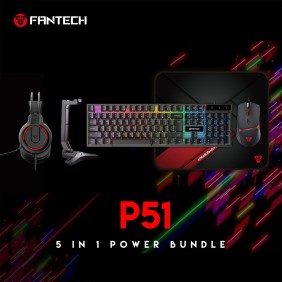 Fantech P51 Gaming Set 5in1: Keyboard + Mouse + Mousepad + Headset + Stand Headset, RGB Lighting, The Essential Gaming Bundle