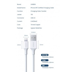 UGREEN USB-A to Lightning Cable, MFI Apple Certified, Fast Charging, 1M - US155 80822 20728