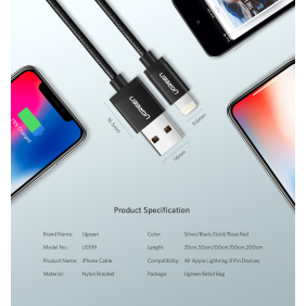 UGREEN USB-A to Lightning Braided Cable & Aluminum Body, MFI Apple Certified, Fast Charging 1.5M - US199 60162 60157