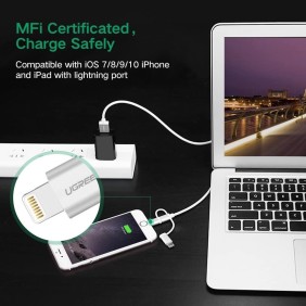 UGREEN 3 in1 USB-A to Lightning + USB-C + Micro-USB Braided Cable & Aluminum Body, MFI Apple Certified, 1.5M - US186 50203