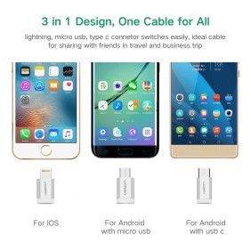 UGREEN 3 in1 USB-A to Lightning + USB-C + Micro-USB Braided Cable & Aluminum Body, MFI Apple Certified, 1.5M - US186 50203