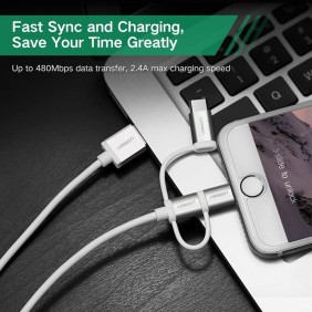 UGREEN 3 in1 USB-A to Lightning + USB-C + Micro-USB Braided Cable & Aluminum Body, MFI Apple Certified, 1.5M - US186 50203