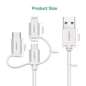 UGREEN 3 in1 USB-A to Lightning + USB-C + Micro-USB Braided Cable & Aluminum Body, MFI Apple Certified, 1.5M - US186 50203