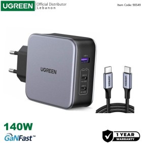 UGREEN NEXODE 140W GaN Tech Chip, 3 Ports Charger for Phones, Tablets, Ipads, Laptops & MacBooks - CD289 90549