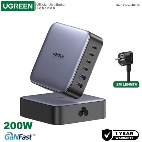 UGREEN NEXODE 200W GaNInfinity Chip, 6 Ports Charger for Phones, Tablets, Ipads, Laptops & MacBooks - CD271 40914