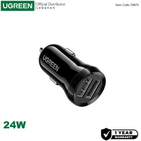 UGREEN 24W Dual Port Fast Car Charger for Phones, Tablets & Ipads - ED018 50875