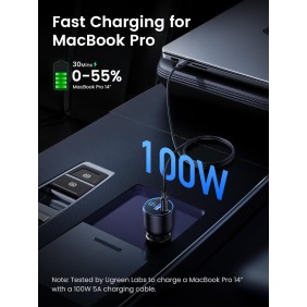 UGREEN 130W 3 Ports Fast Car Charger, for Phones, Tablets, Ipads, Laptops & MacBooks - CD293 90413