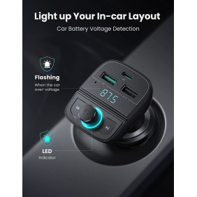 UGREEN 31.5W PD Fast Car Charger with FM & Bluetooth Transmitter + USB MP3 & TF Slot Reader - CD229 80910