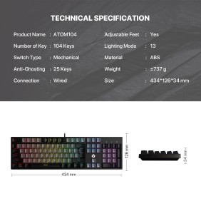 Fantech SUMI Edition MK886V2 - ATOM104, Pro Wired Mechanical Keyboard with RGB Lighting Gray