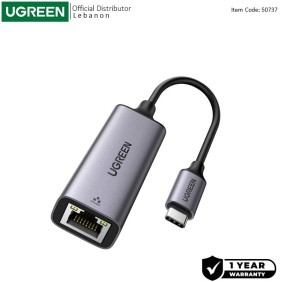 UGREEN USB-C to Gigabit Ethernet Adapter - RJ45, 10/100/1000Mbps, Aluminum case - CM199 50737