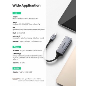 UGREEN USB-C to Gigabit Ethernet Adapter - RJ45, 10/100/1000Mbps, Aluminum case - CM199 50737