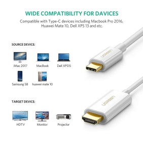 UGREEN USB-C Male to HDMI Male Cable 1.5m, Support 4K@30Hz - MM121 30841